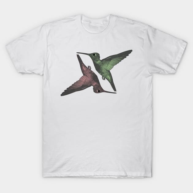 Humming Birds red green T-Shirt by Colin-Bentham